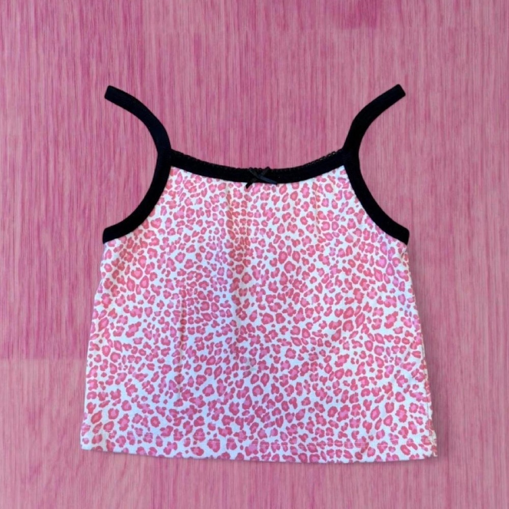 brandy melville iconic pink leopard print cropped cami with black trim